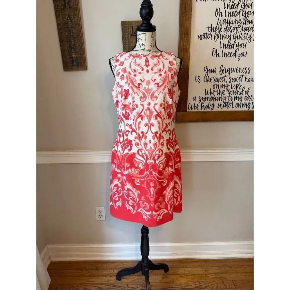 Lauren Ralph Lauren Women's Swirl Sleeveless Spring Sheath Dress Coral Size 6
